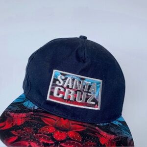 Santa Cruz Snapback Hat Youth OS Navy Red Blue Floral Brim Skateboard Cap